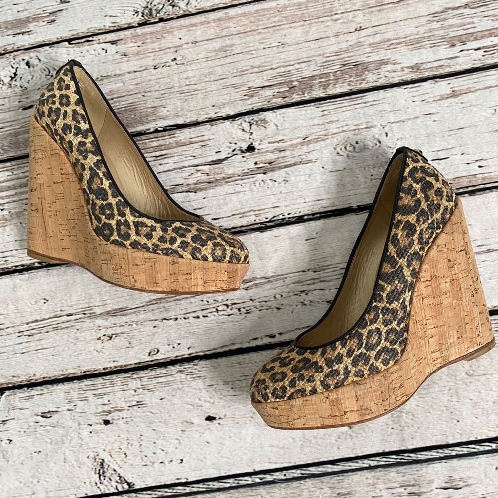 Stuart Weitzman leopard print cork wedges. 7.5